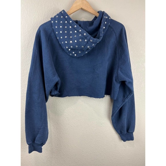 Furst Of A Kind Womens Cropped Hoodie Studded‎ Drawstring Gonzaga Bulldog Blue - Picture 2 of 11